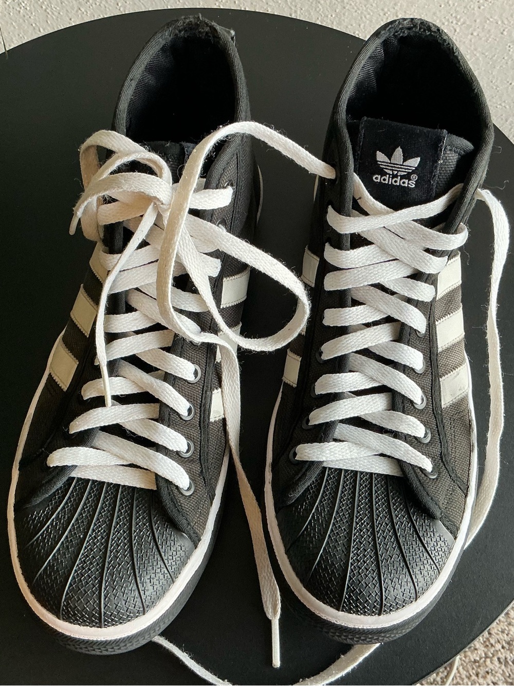 Adidas NZA Shell Toe Black w/3 Stripe Canvas Shoes Men Sz 9.5